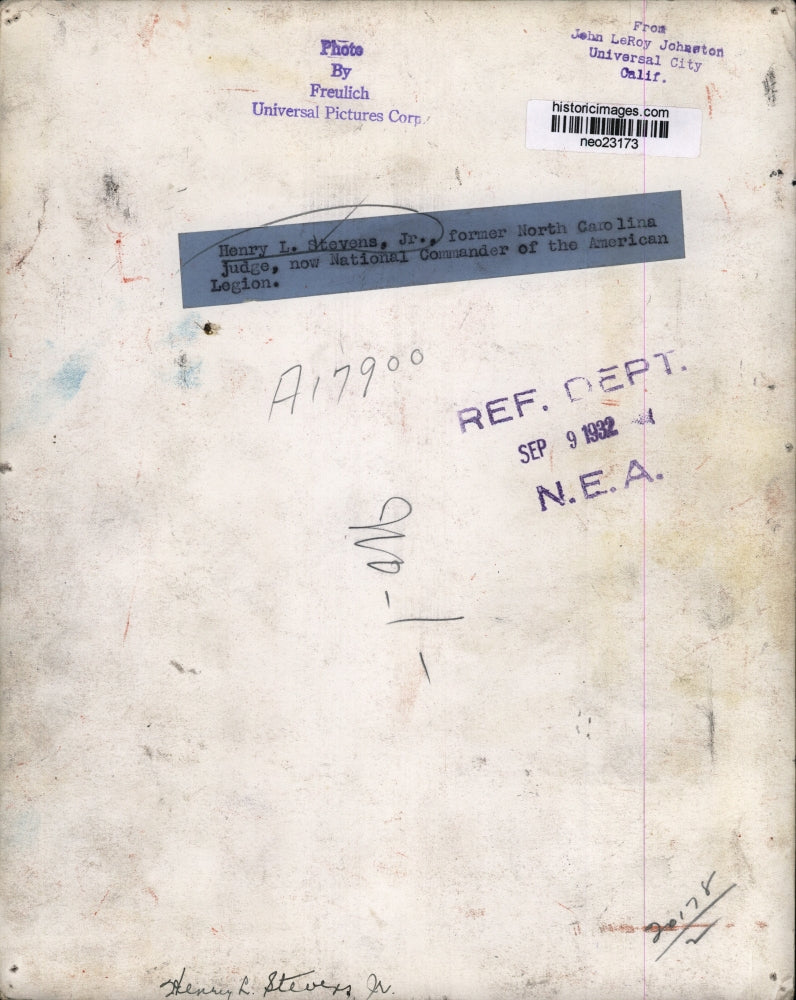 1932 Press Photo Henry L Stevens Jr Former North Carolina Judge - neo23173