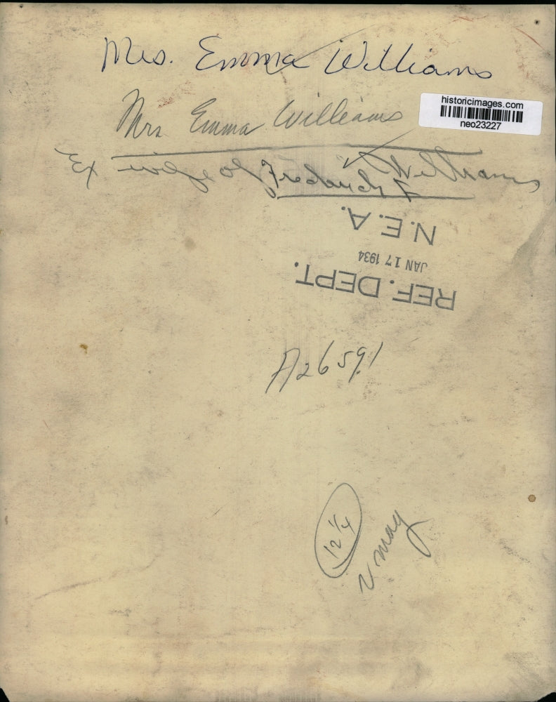 1934 Press Photo Mrs Emma Williams ex wife of Frederick F Williams - neo23227