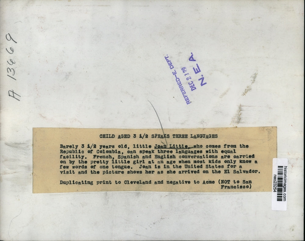 1929 Press Photo Joan Little age 3 from Columbia speaks 3 languages - neo23254