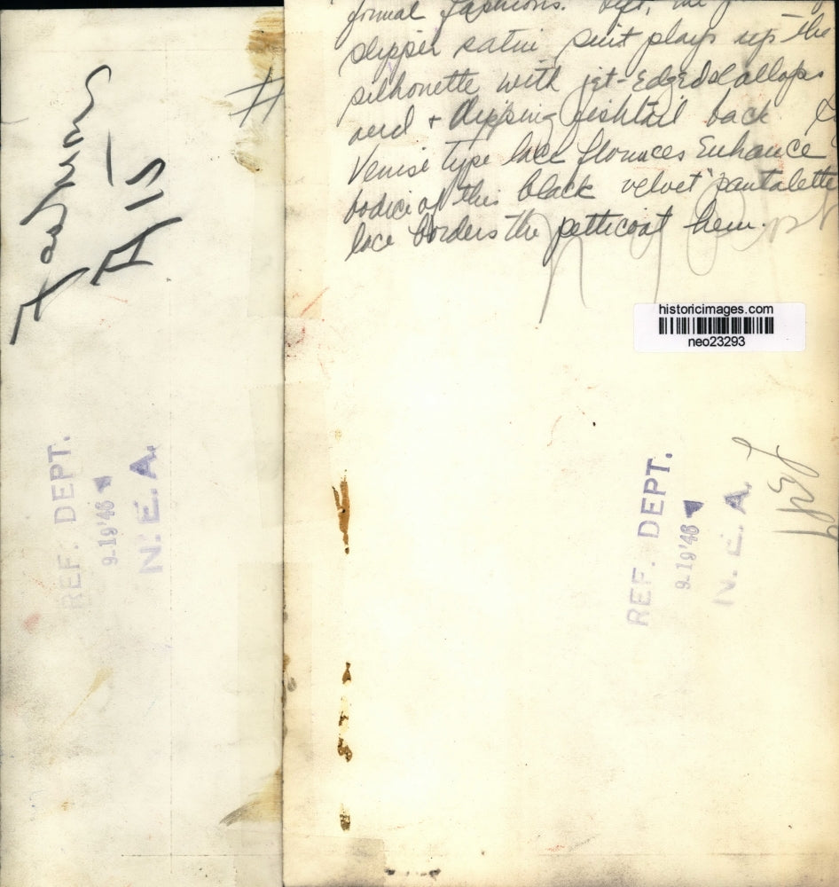 1946 Press Photo Satin slip dress with velvet pantalette & lace petticoats