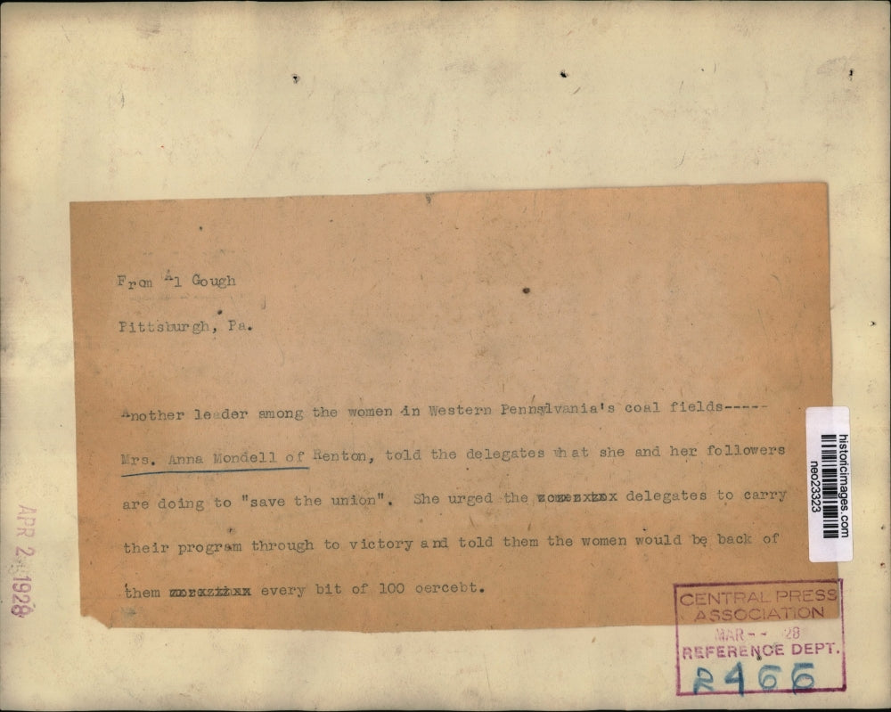 1928 Press Photo Mrs. Anna Mondell Woman in W. Pennsylvania Coal Field Leader