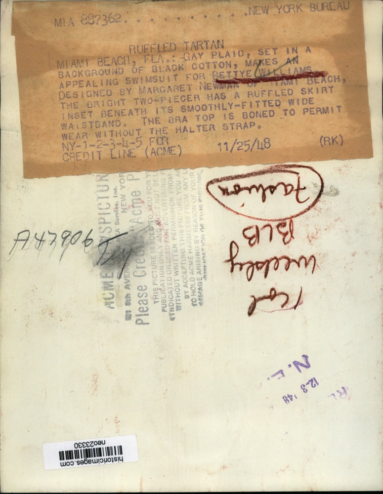 1948 Press Photo Bettye Williams Models Swimsuit Designed by Margaret Newman