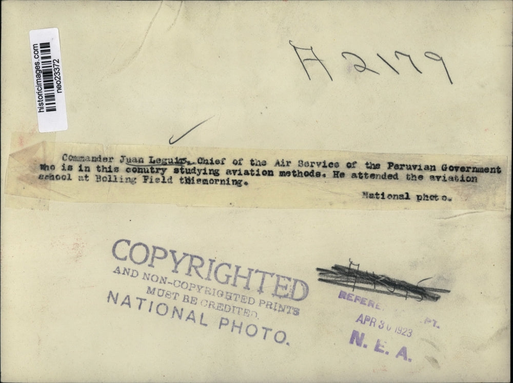 1923 Press Photo Commander Juan eguis Chief of Peruvian Air Services - neo23372