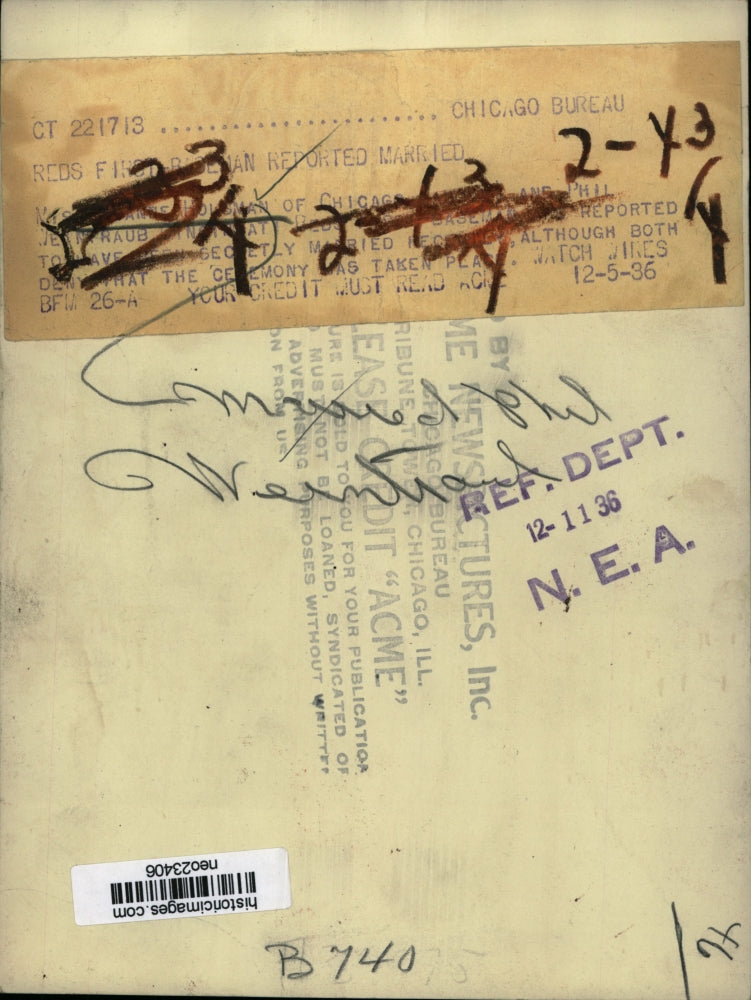 1936 Press Photo Reds First Baseman Reportedly Married - neo23406