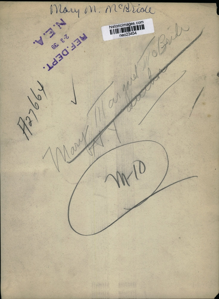 1939 Press Photo Mary M. McBride - neo23454