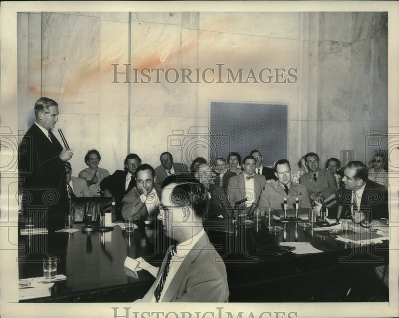 Load image into Gallery viewer, 1954 Press Photo Stuart Symington Speaking at Army-McCarthy Hearing, Washington
