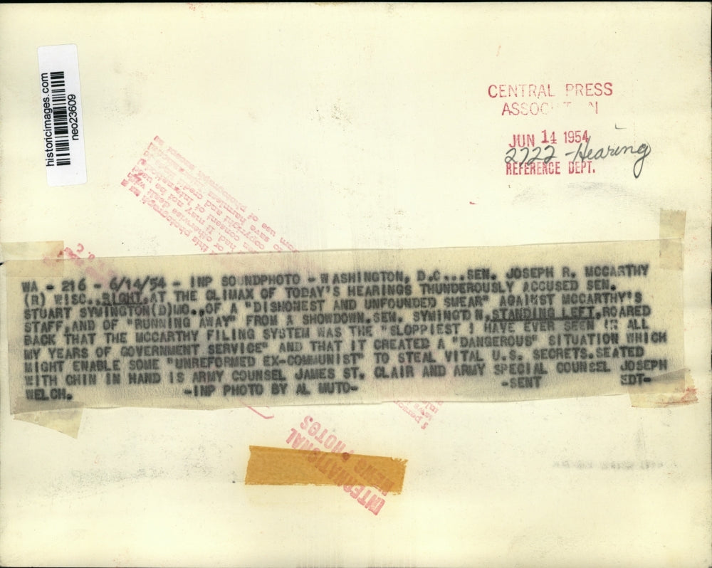 1954 Press Photo Stuart Symington Speaking at Army-McCarthy Hearing, Washington