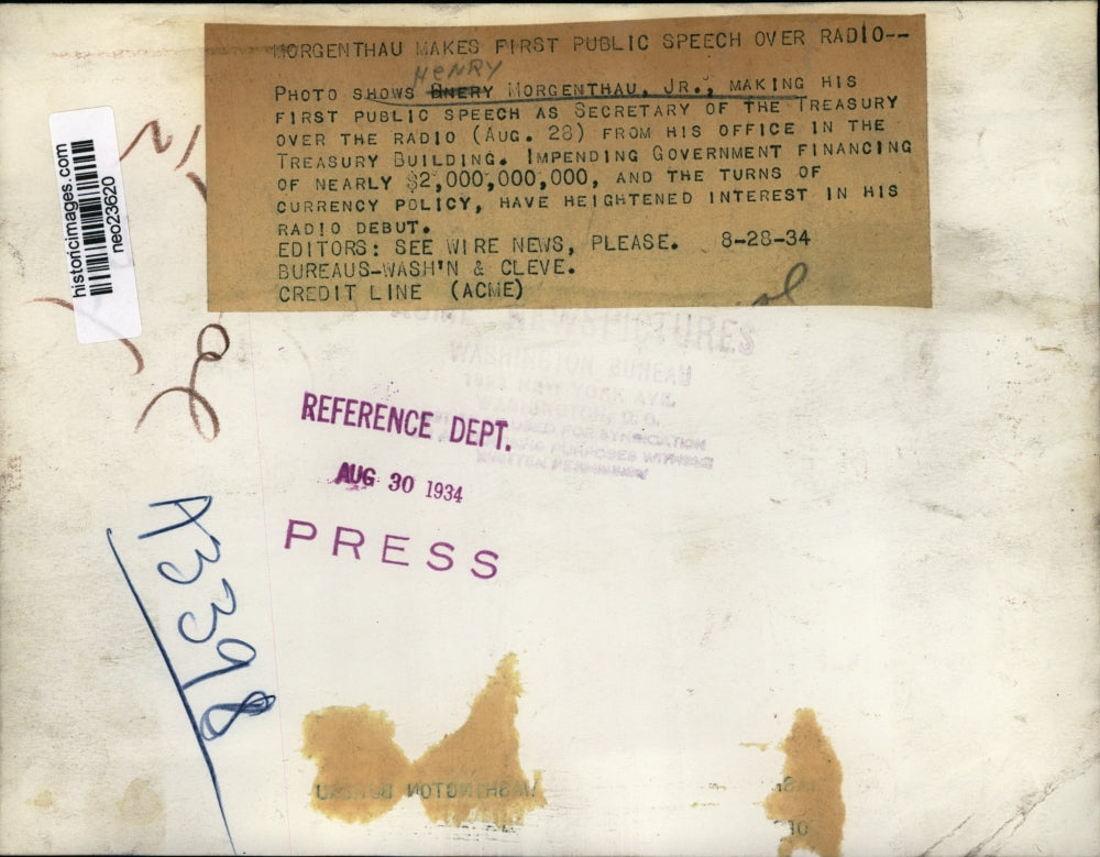 1934 Press Photo Henry Morgenthau Jr NBC Radio Address - neo23620