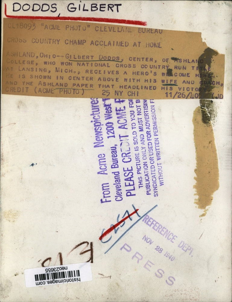 1940 Press Photo Gilbert Dodds Winner of Lansing, MI Cross Country Run