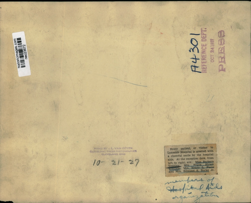 1927 Press Photo Lakeside Hospital Nurses, Cleveland, Ohio - neo23672