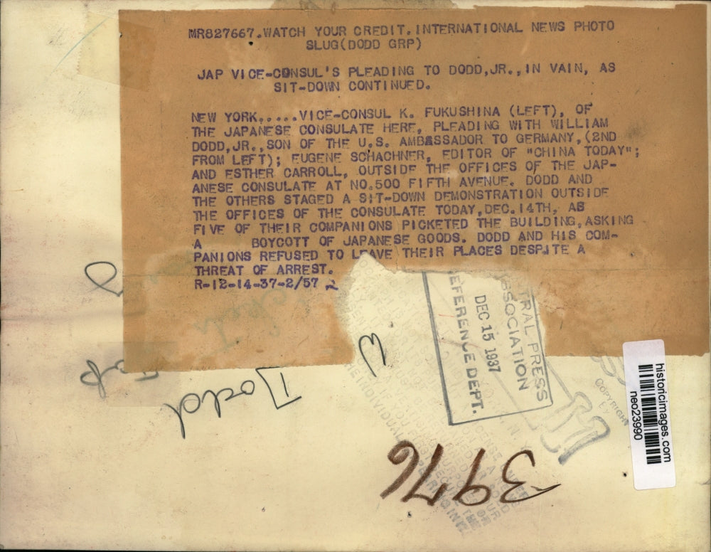 1937 Press Photo Japan Vice Consul K Fukushinam William Dodd Jr, E Scachner