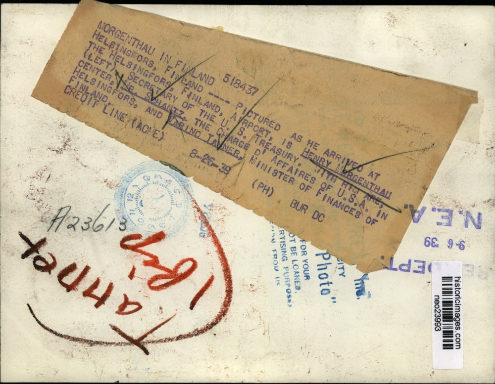 1939 Press Photo Henry Morgenthau Treasury Secretary, Mr Schantz of Finlnd