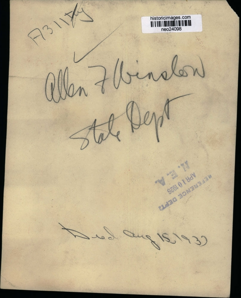 1926 Press Photo Allen F Winslon of State Department - neo24098