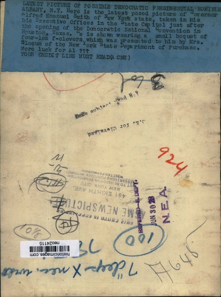 1928 Press Photo Governor Alfred Emanuel Smith of New York - neo24115