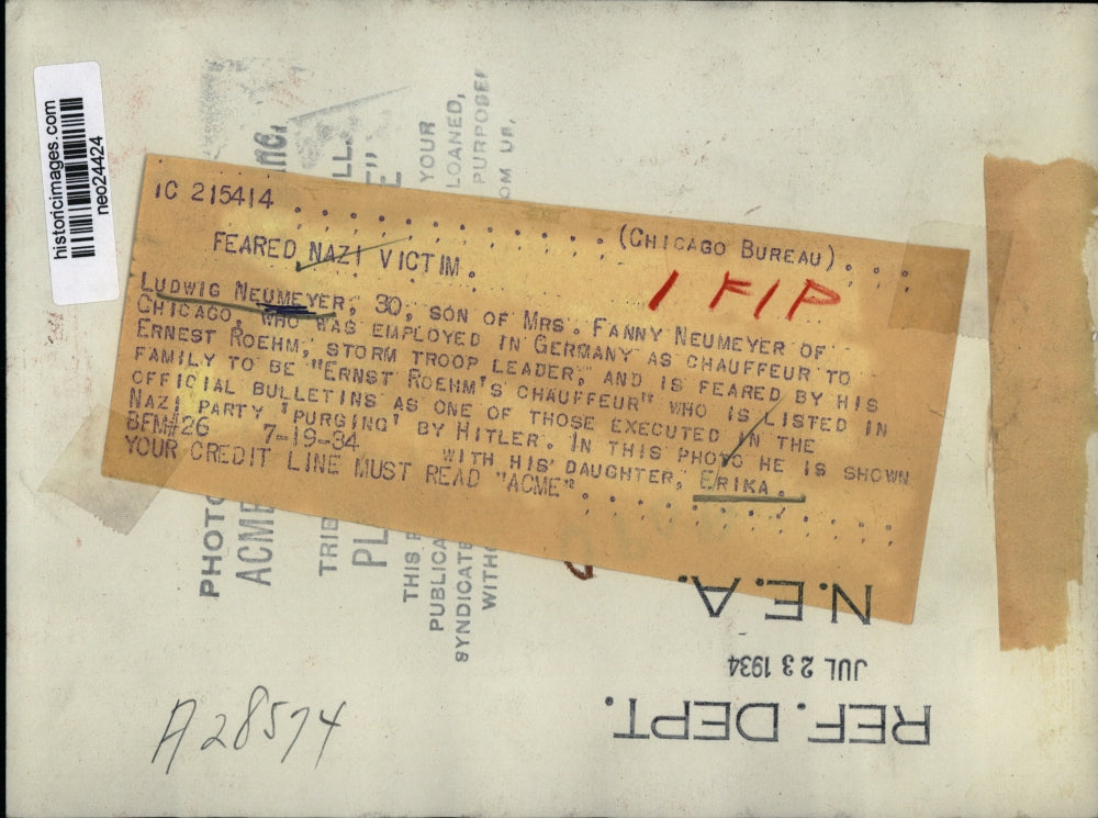 1934 Press Photo Ludwif Neumeyer & his daughter Erika in Germany - neo24424