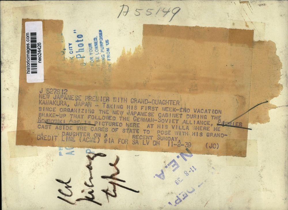 1939 Press Photo Kamakua Japan Premier Noruyuki Are & his granddaughter