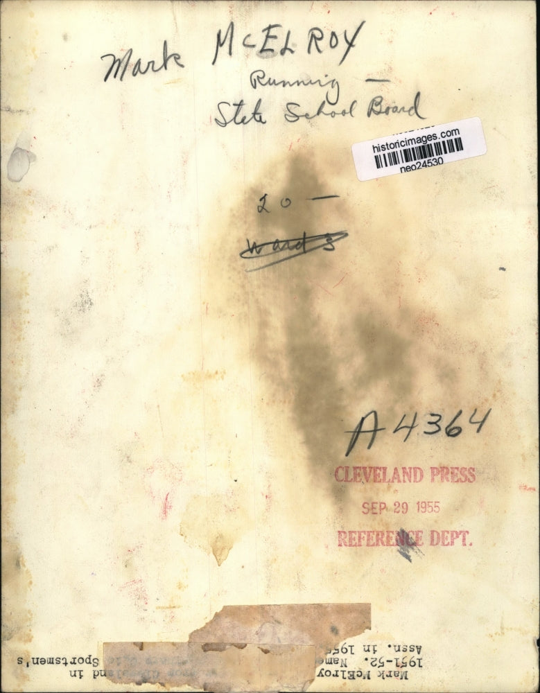 1955 Press Photo Mark McElroy running for State School Board of Ohio - neo24530