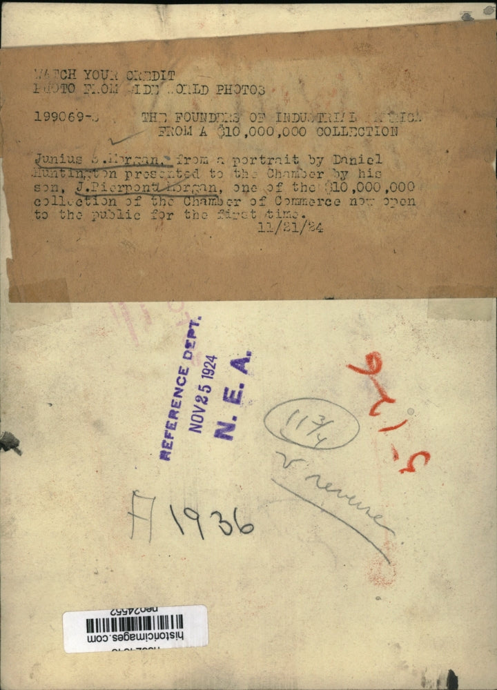 1924 Press Photo Junius S Margan from portrait by Daniel Huntington - neo24552