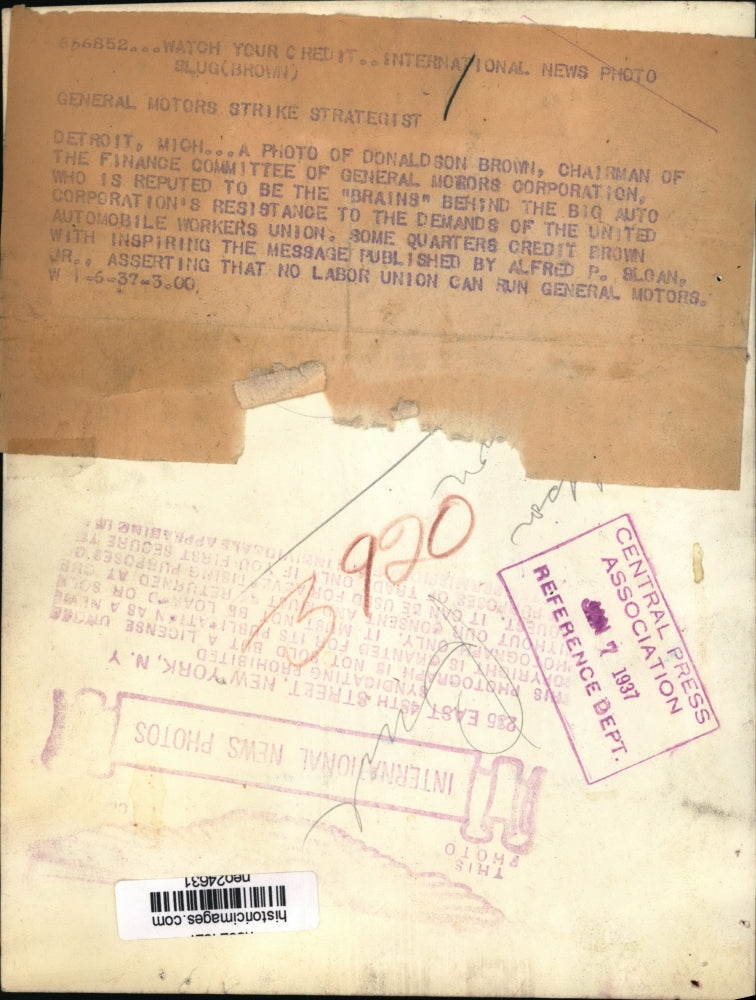 1937 Press Photo Donaldson Brown chair of finance committee of GM Corp