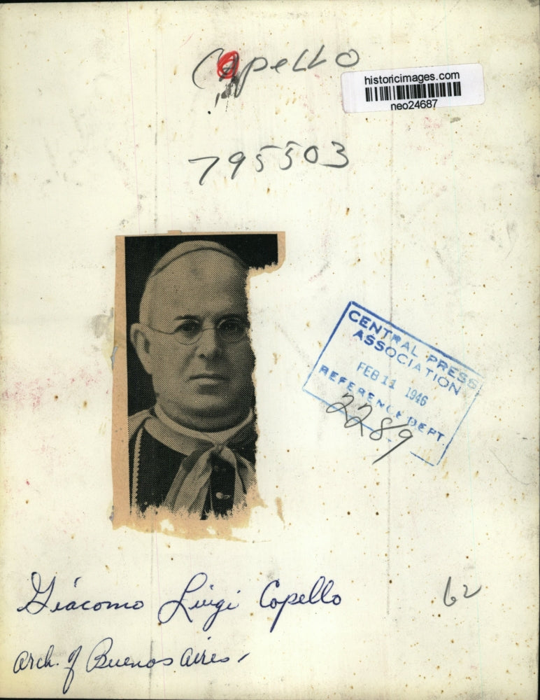1946 Press Photo Giacomo Luigi Copello, Archbishop of Buenos Aires - neo24687