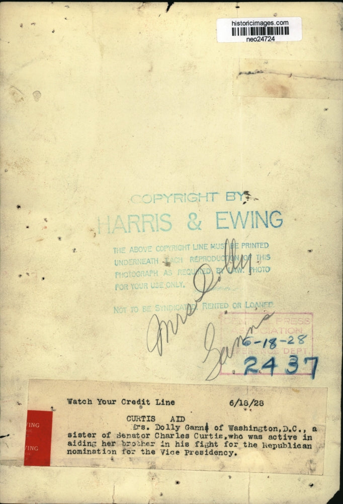 1928 Press Photo Mrs. Dolly Gann of D.C. is Sen. Charles Curtist Sister and Aid