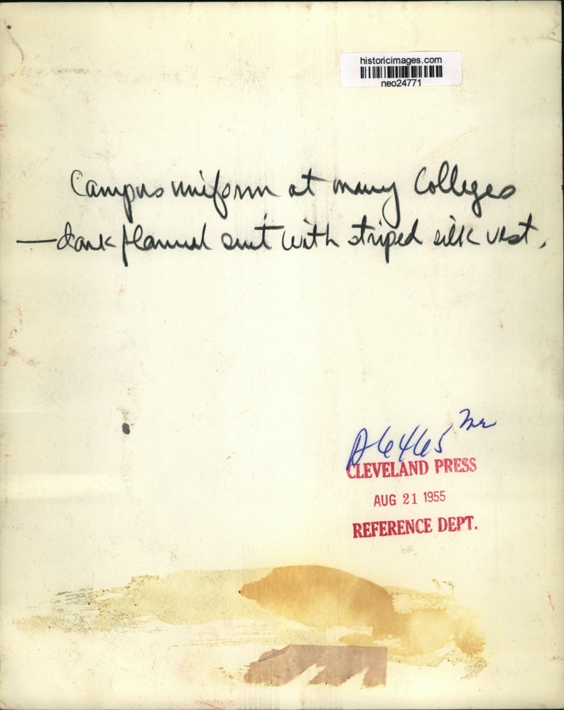 1955 Press Photo Men's College Campus Suit Uniform Fashion - neo24771