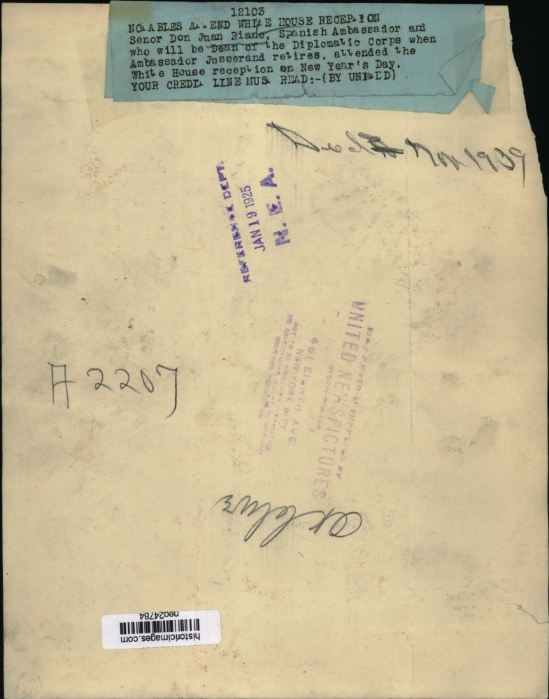 1925 Press Photo Senor Don Juan Riano Spanish Ambassador at White House