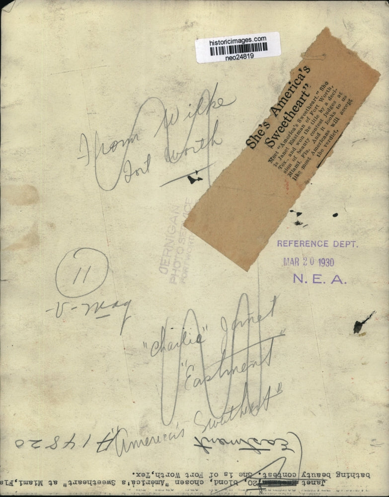 1930 Press Photo Janet Eastment, Chosen America's Sweetheart in Miami