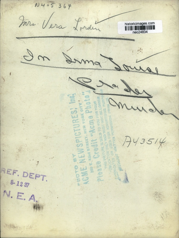 1937 Press Photo Vera Lordin in Irma Louise Prader Murder Case - neo24834