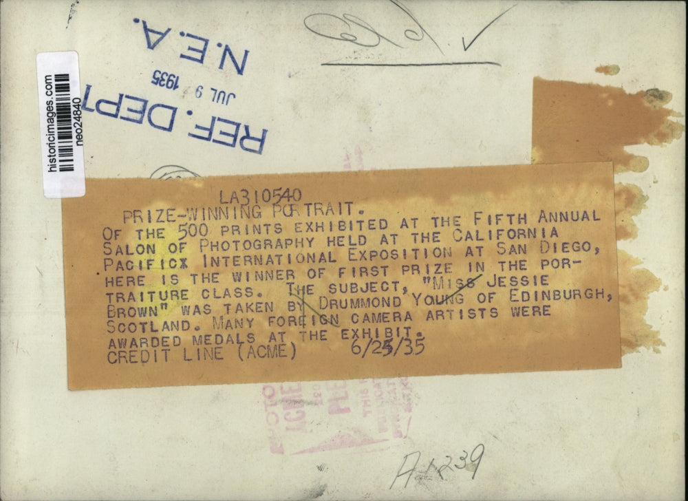 1935 Press Photo Miss Jessie Brown Portrait by Drummond Young of Edinburgh