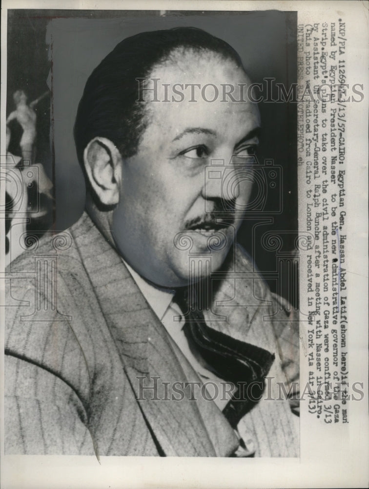 1957 Press Photo Gen Hassan Abdel Latif of Egypt - neo24949- Historic Images