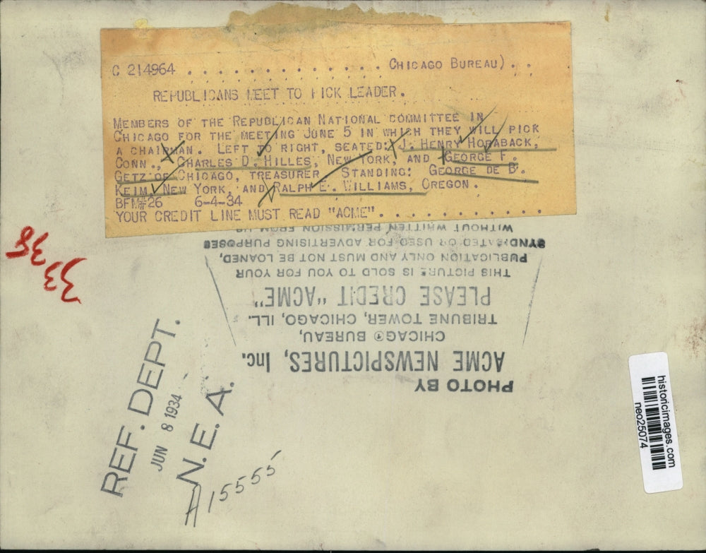 1934 Press Photo GOP committee of Chicago Henry Horaback, C Hilles - neo25074