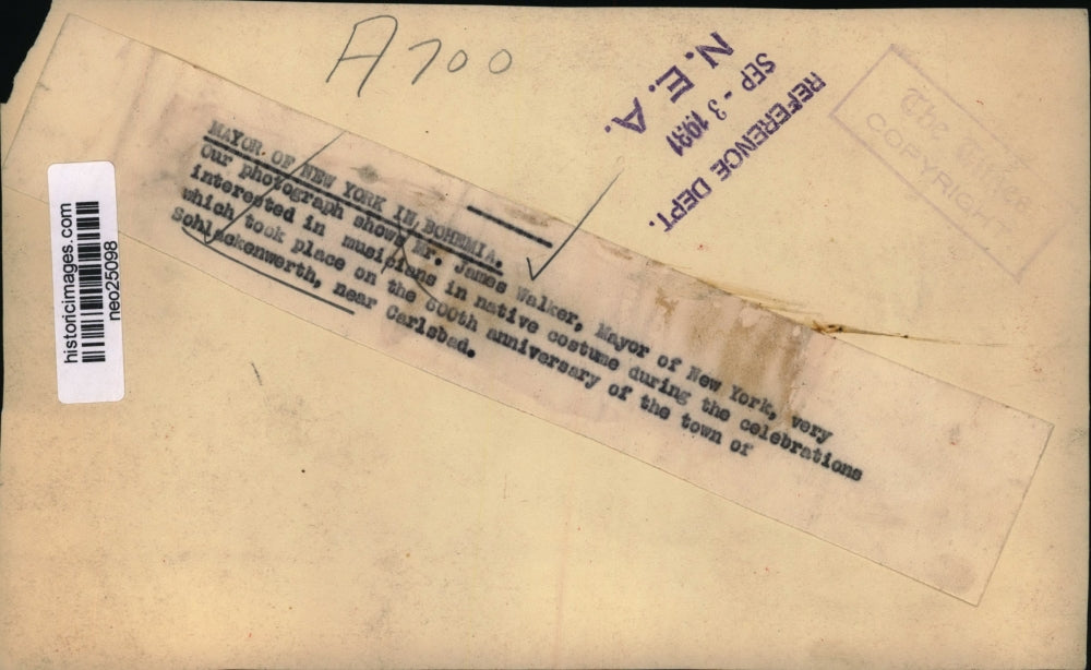 1931 Press Photo Mr.James Walker Mayor of N.Y at Schlackenwerth Celebration