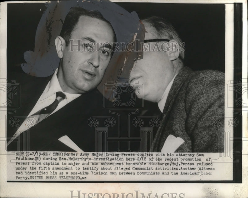 Load image into Gallery viewer, 1954 Press Photo Ex Army Major Irving Press &amp; atty Sam Faulkner at Senate
