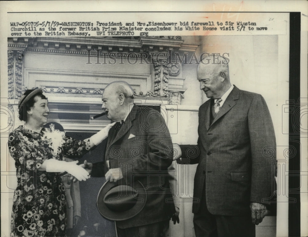1959 Press Photo President & Mrs Eisenhower & ex British Premier Churchill