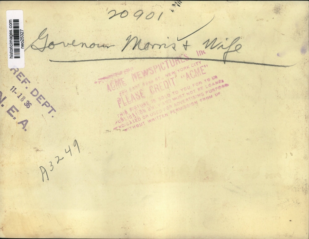 1936 Press Photo Governor Morris & Wife - neo25327