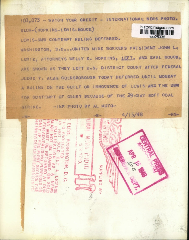 1948 Press Photo John L. Lewis & Attorneys Leaving UMW Contempt Trial Washington