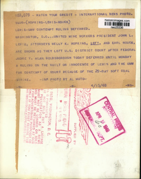 1948 Press Photo John L. Lewis & Attorneys Leaving UMW Contempt Trial Washington