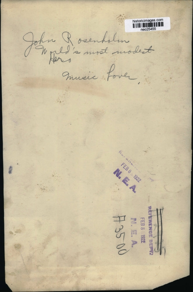 1922 Press Photo John Rosenholm World's most modest music lover - neo25455