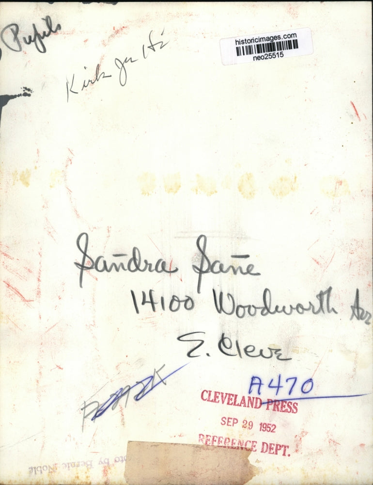 1952 Press Photo Sandra Sane, Student at Kirk Junior high School - neo25515