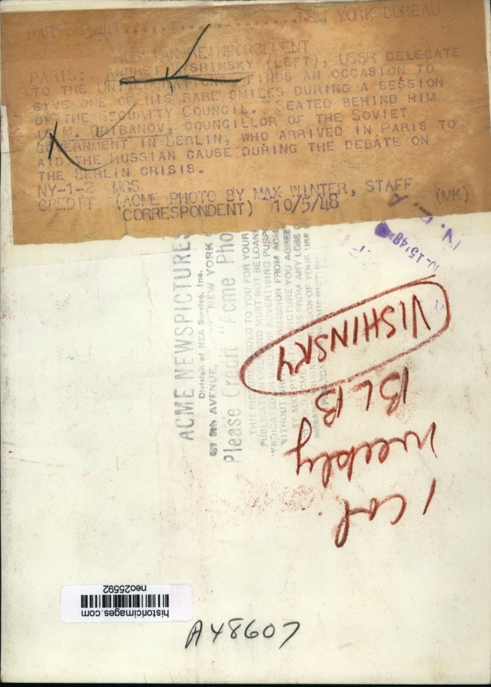 1948 Press Photo Andrei Vyshinsky of Russia in Security Council Session, Paris