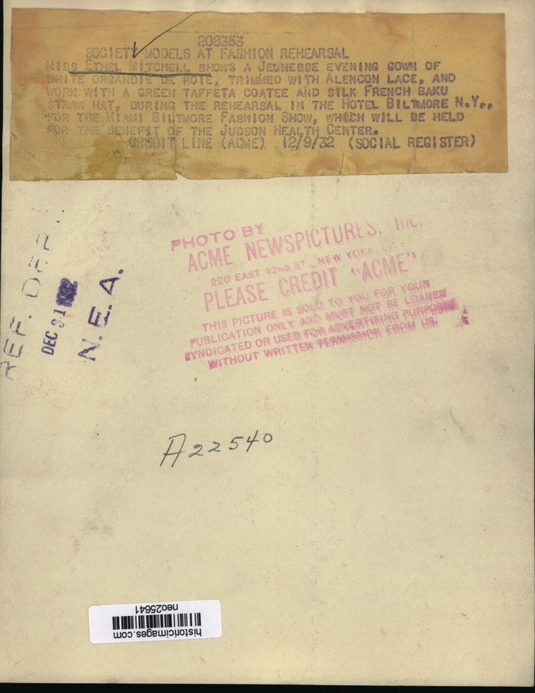 1932 Press Photo Ethel Mitchell at Miami Biltmore Fashion Show Rehearsal