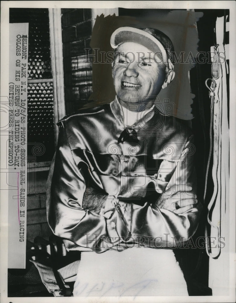 1953 Press Photo Jockey Earl Sande at Belmont Park, New York - neo25666
