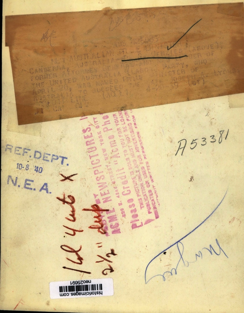 1939 Press Photo Robert Menzies, Australian Prime Minister - neo25691