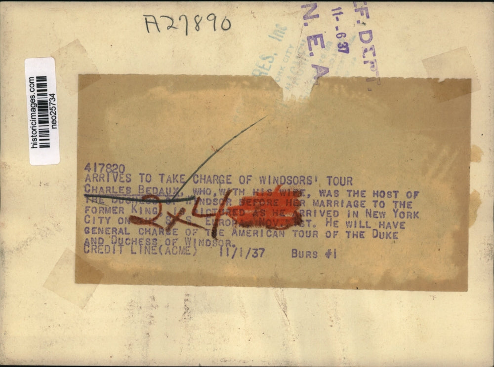 1937 Press Photo Charles Bedaux Arrives in New York to Tour Windsors - neo25734