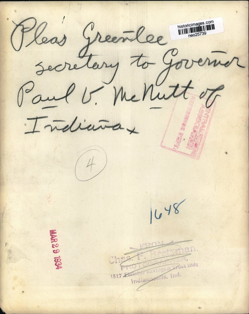 1934 Press Photo Pleas Greenlee Secretary to Governor Paul McNutt of Indiana