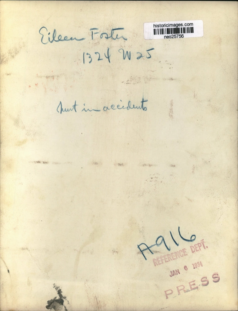 1934 Press Photo Eileen Foster of Cleveland hurt in an accident - neo25756