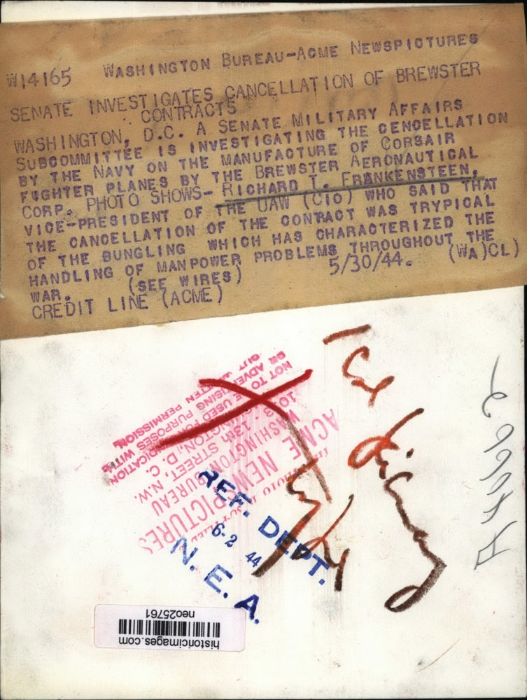 1944 Press Photo Richard T Frankensteen VP of the UAW CIO in DC - neo25761