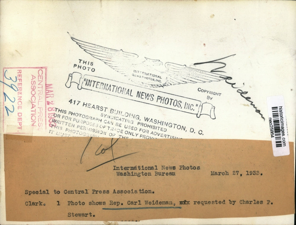 1933 Press Photo Rep Carl Weideman of Michigan - neo25864