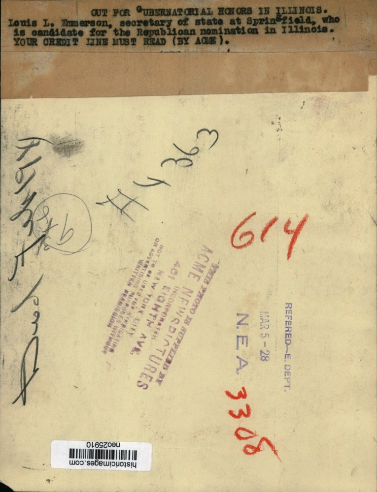 1928 Press Photo Louis L. Emmerson, Candidate for Illinois Governor - neo25910